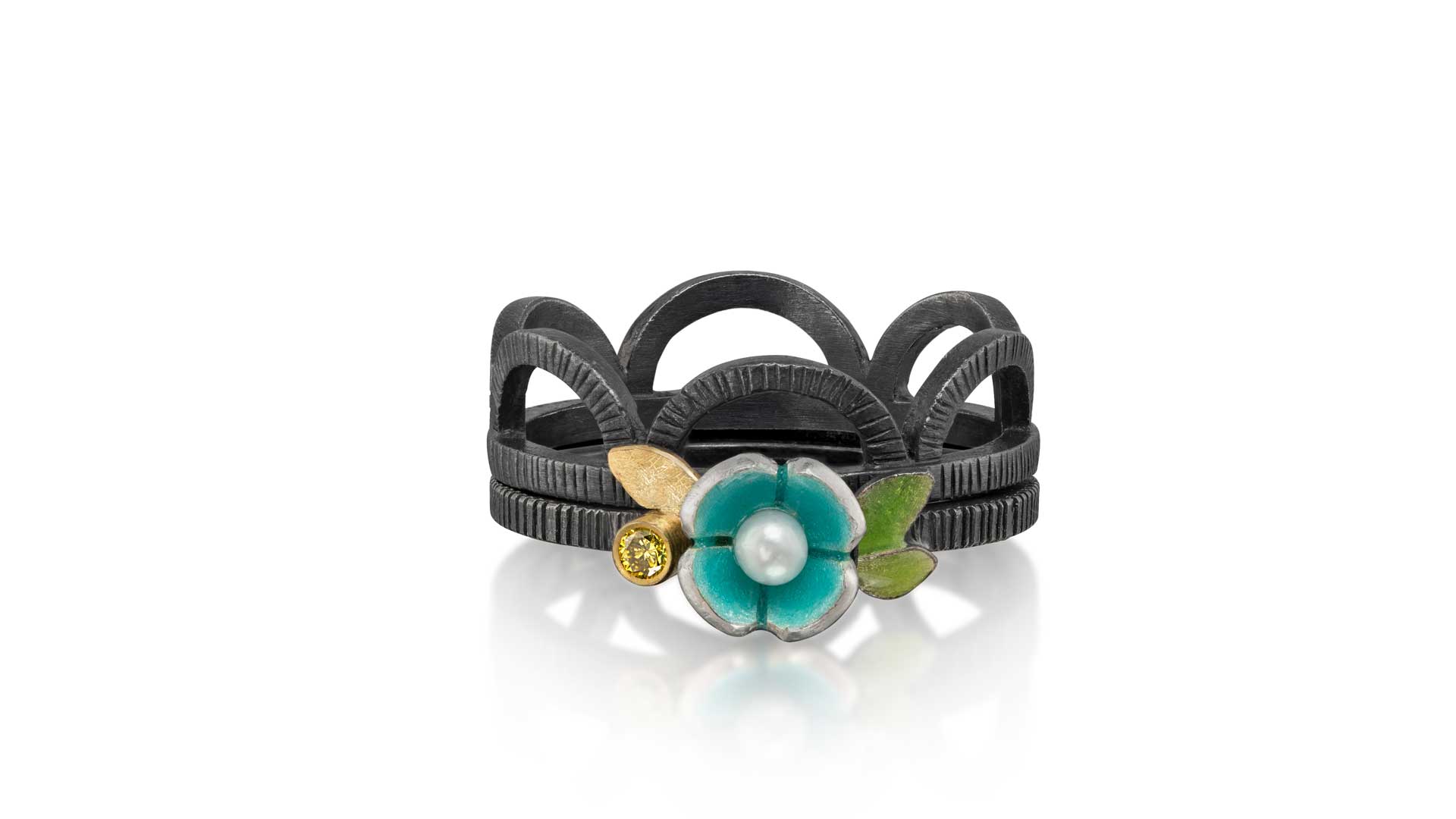 Blue Flower Ring Set
